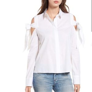 BP Bow Sleeve Shoulder Cutout Button Down White XS